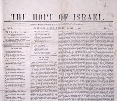 Masthead till The Hope of Israel, tryckt Portland, Maine 17 april 1845 (tryck) av American School