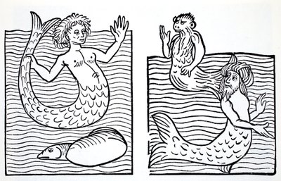 Mermaids and Mermen, från The World Guide to Gnomes, Fairies, Alves and Other Little People av Thomas Keightley (1789-1872) Publicerad 1880, (BW Engraving) av American School