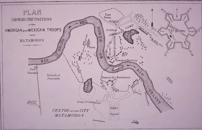 Mexikansk-amerikanska kriget (1846-48), karta över amerikanska trupper nära Rio Grande och Matamoros av American School