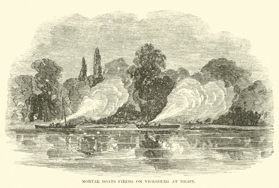 Mortelbåtar skjuter mot Vicksburg på natten, juli 1862 av American School