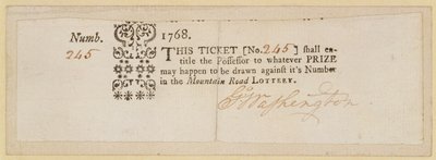 Mountain Road Lottery Ticket, signerad av George Washington (1732-99) 1768 (bläck på papper) av American School