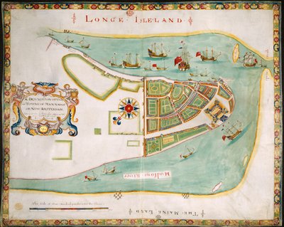 New York: plan över Manhattan, Long Island, Hudsonfloden och New Amsterdam av American School