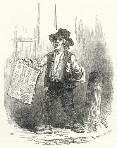 Tidningsförsäljare (gravyr) av American School