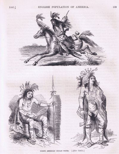 Nordamerikanska indiantyper (1640-tal), illustration från Cassells History of the United States pub. av Petter & Galpin c.1890 av American School