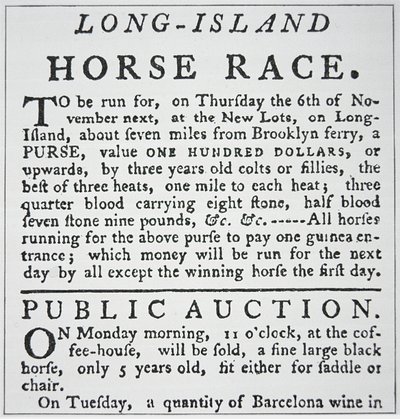 Meddelande om en hästkapplöpning på Long Island, från Rivington