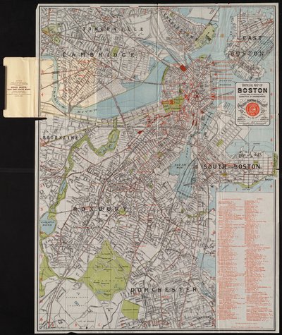 Officiell karta över Boston, ca 1895 (färglitografi) av American School