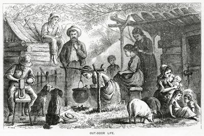 Out-door Life, illustration till en långfilm, A Community of Outcasts, från Appletons Journal, 23 mars 1872 av American School