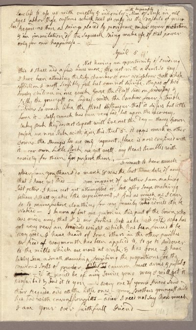 Sida 3, Brev från Abigail Adams till John Adams, 31 mars - 5 april 1776 (bläck på papper) av American School