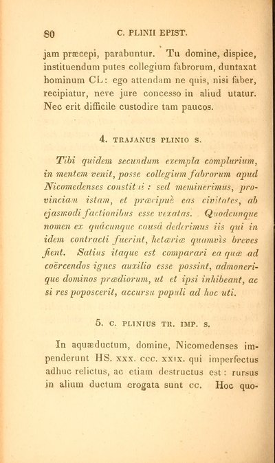 Sida från "Select letters of Plinius the Younger", Bok X, publicerad Boston av American School