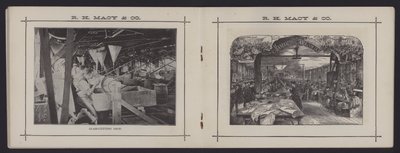 Sidor ur ett häfte om R H Macy & Co, New York, dvs Macys varuhus (litho) av American School
