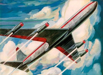 Passagerarflygplan zoomar in i himlen av American School