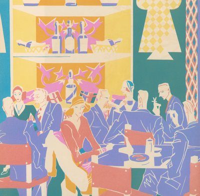 Beskyddare vid bord i en art déco-jazzklubb av American School