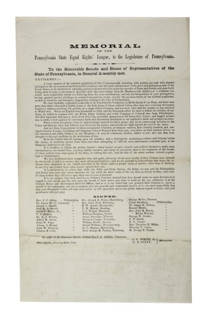 Pennsylvania State Equal Rights League, Memorial of Pennsylvania State Equal Rights League, till Pennsylvanias lagstiftande församling, 20 januari 1865 av American School