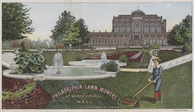 Philadelphia gräsklippare i trädgårdshuset (chromolitho) av American School