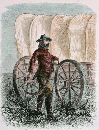 Pioneer Bullcracker håller sin tjurpiska (gravyr) av American School