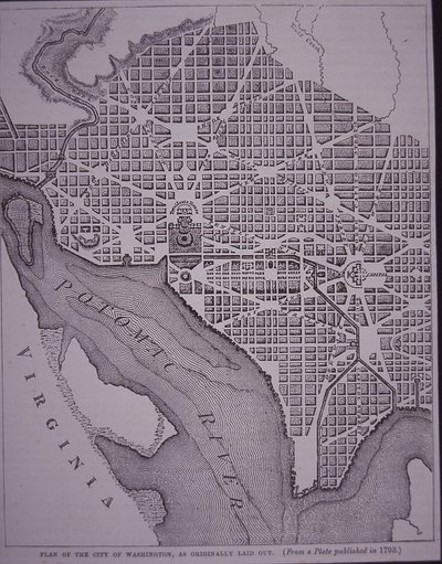 Plan över staden Washington DC som lagts upp av major Pierre Charles L