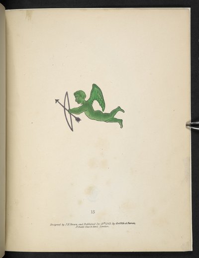 Tallrik 15. Grön Amorfigur.  Spectropia; eller, överraskande spektrala illusioner som visar spöken överallt, och av vilken färg som helst, etc. ser. 1.  J H. Brun  1864 av American School