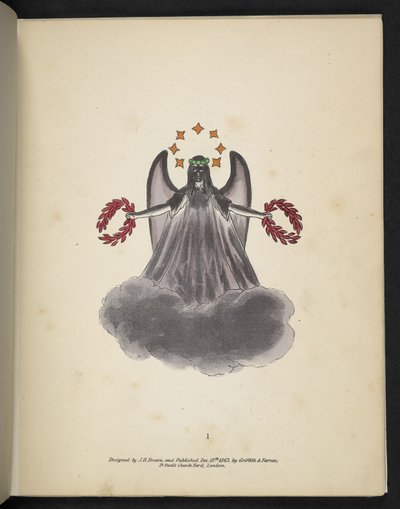 Tallrik 1. En mörk ängel.  Spectropia; eller, överraskande spektrala illusioner som visar spöken överallt, och av vilken färg som helst, etc. ser. 1.  J H. Brun,  1864 av American School