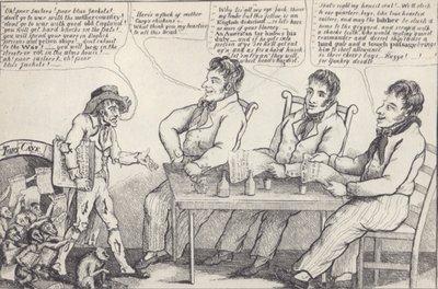 Politisk tecknad film på kvällen före kriget 1812, ca 1812 (litho) av American School