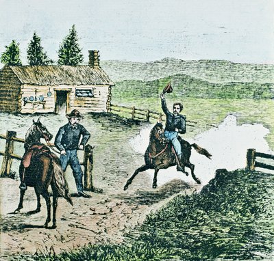 Pony Express Station (färgad gravyr) av American School