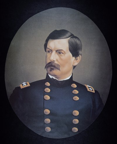 Porträtt av general George B. McClellan (lito i färg) av American School