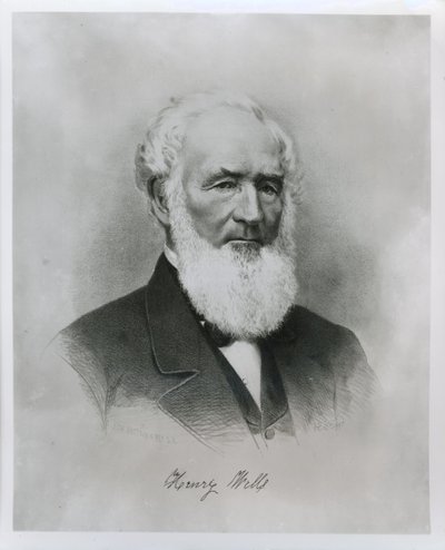 Porträtt av Henry Wells (1805-78) medgrundare av Wells Fargo & Co. (litho) av American School