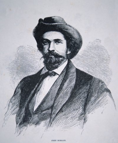 Porträtt av John Hunt Morgan (1825-64) (litho) av American School
