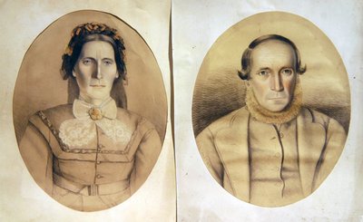 Porträtt av man och hustru, ca 1880 (färgade kritor på papper) av American School