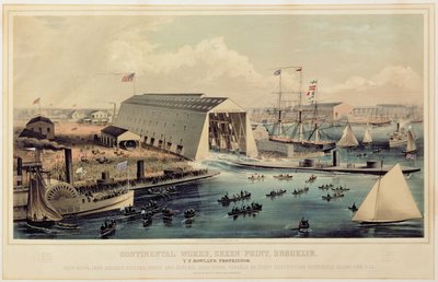 Affisch som annonserar Continental Works, Greenpoint Brooklyn, publicerad av Endicott & Co. av American School