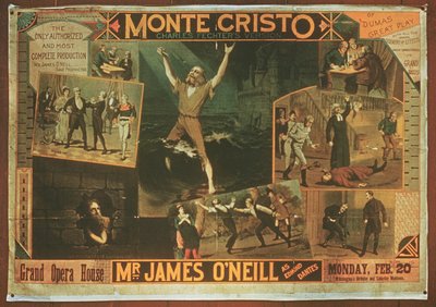 Affisch som annonserar Mr James ONeill som Edmond Dantes, i Charles Fichter-versionen av Greven av Monte Cristo av American School