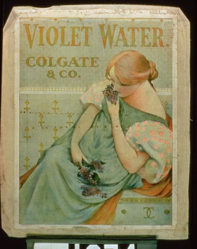 Affisch som annonserar Violet Water, av Colgate & Co. av American School