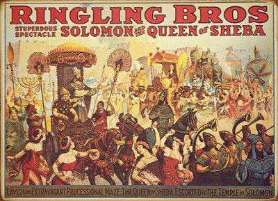 Affisch som annonserar "Ringling Bros." cirkus, ca 1900 (färg litho) av American School
