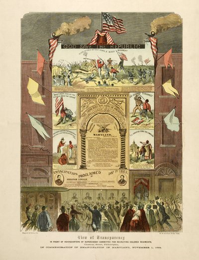 Affisch som firar "Emancipation in Maryland, 1 november av American School