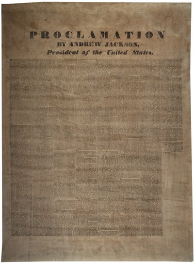 Tillkännagivande av Andrew Jackson (1767-1845), USA:s president, 10 december 1832 av American School