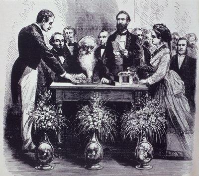 Professor Samuel Finley Breese Morse (1791-1872) förklarar funktionen av sin uppfinning av American School