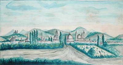 Pueblo, Mexiko (akvarell på papper) av American School