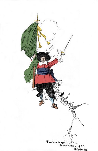 Representation av en pirat som kastar en utmaning - I "" Book of pirates Buccaneers and Marooners of the Spanish Main"" av Howard Pyle (1853 - 1911), amerikansk illustratör - 1903 av American School