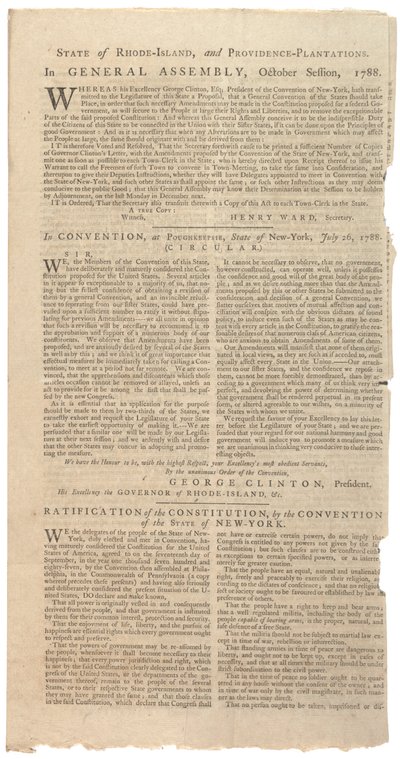 Resolutioner som trycker NYS förslag till ändringar av konstitutionen, oktober 1788 av American School