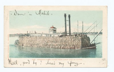 River Packet, Load of Cotton, South (färg litho) av American School