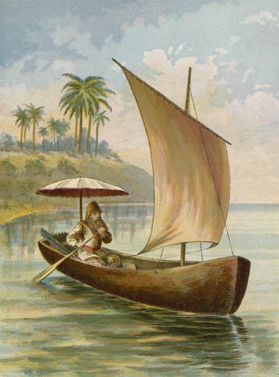 Robinson Crusoe seglar i sin båt av American School