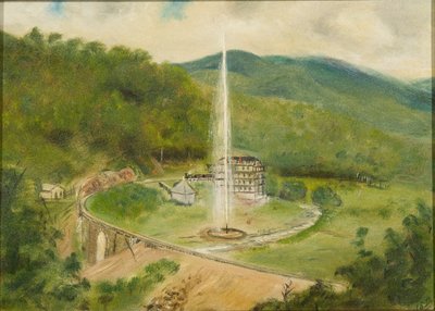 Round Knob Inn and the Fountain, ca 1882 (olja ombord) av American School