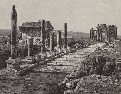 Ruinerna av den romersk-berberiska staden Timgad (gamla Thamugas), Algeriet (gravyr) av American School