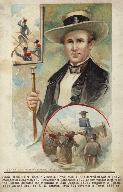 Sam Houston (färgad litografi) av American School