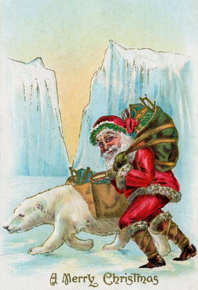 Jultomten med en isbjörn på Nordpolen av American School