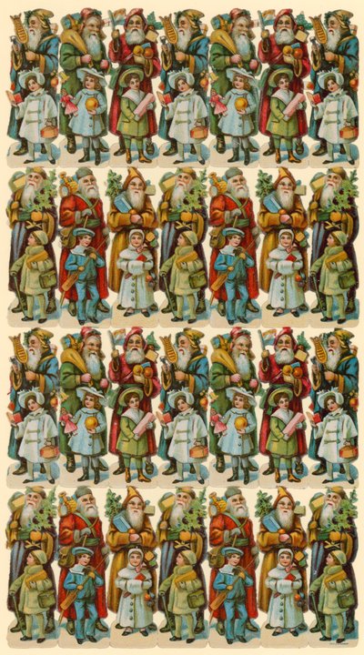 Jultomten med barn, ark av figurer av American School