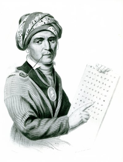 Se Quo Yah (Sequoyah), uppfinnare av det indiska alfabetet, 1836 (b:w foto) av American School