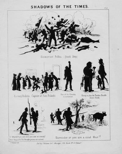 Shadows of the times, plåt 3, publicerad av P. Kramer & C. Muringer, Philadelphia, ca 1862 av American School