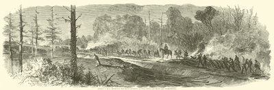 Shermans armé förstör Macon Railroad mellan Rough and Ready och Jonesborough, augusti 1864 av American School