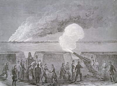 Belägring av Charleston, staden som brinner under bombardement, 3 januari 1864, från Harper