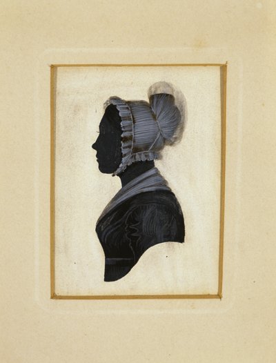 Silhouette of a Lady, ca. 1830-1840 (svart bläck med brun och vit krita avgränsning på vävt papper) av American School